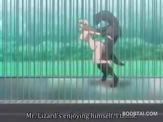 Cycate anime młody płeć żeńska cipa przybity ciężko przez potwór w the zoo